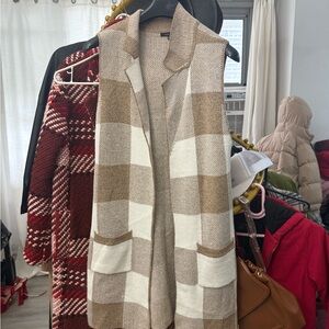 Plaid Tan and Cream Women's Sweater Vest